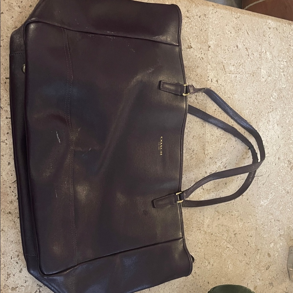 Coach Women’s Saffiano Leather Dark Plum Leather Laptop Bag